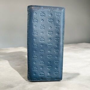 MCM Blue Embossed Bifold Long Wallet